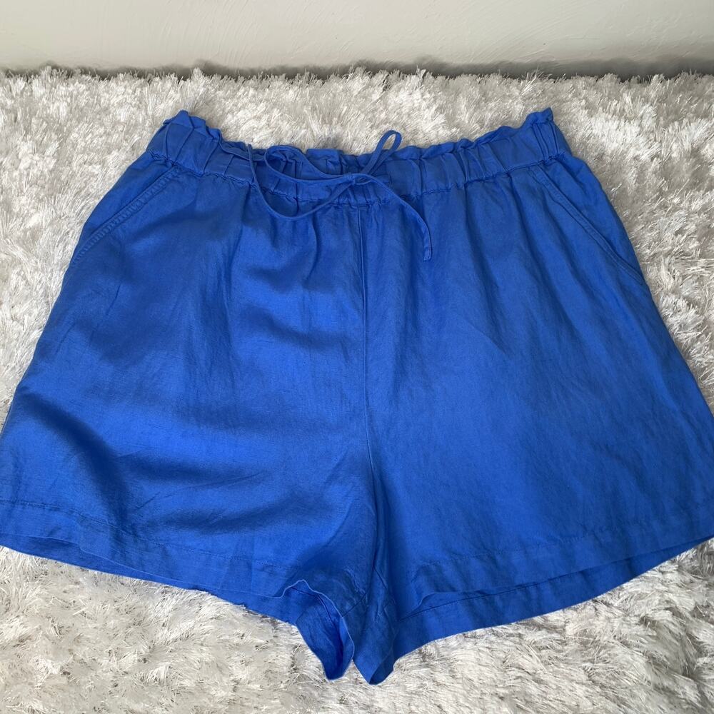 NWT On 34th Blue Linen Blend PaperBag Waist Pull On Shorts Sz Large